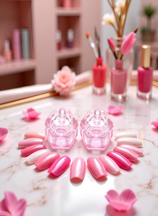 Zhuluck 2 Pcs Pink Glass Nail Art Cups Nail Dipping Jars Nail Dappen Dishes Bowls Nail Powder Holders Nail Liquid Containers with Lid Nail Salon Supplies Hexagon Nail Art Polish Accessories Decoration Kits - Image 4